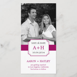 Moderne band Save the Date Photo Card - Fuchsia