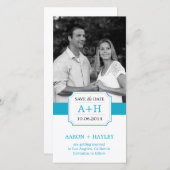 Moderne band sparen de Datum Fotokaart - Turquoise Save The Date (Voorkant / Achterkant)