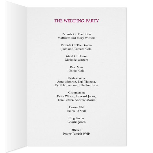 Moderne Band Wedding Program Card (Fuchsia) (Binnen (Rechts))