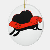 Moderne banket met houten benen keramisch ornament (Links)