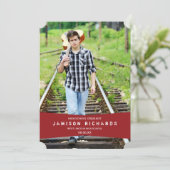 Moderne banner Afstudeerder aankondiging / rood (Staand voorkant)