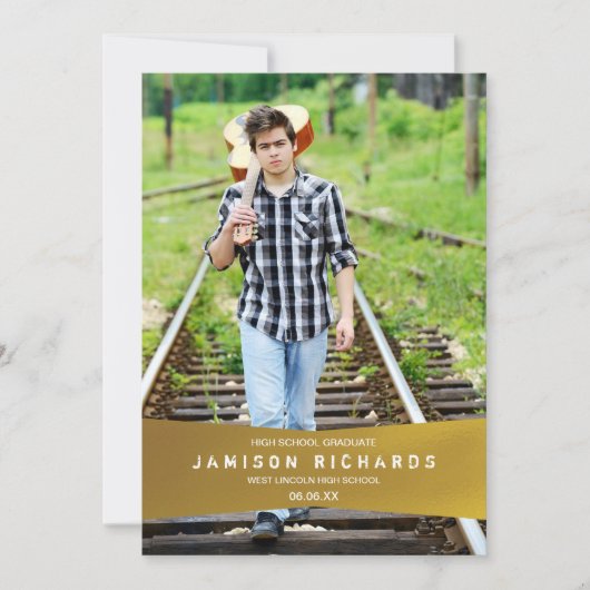 Moderne banner Afstudeerder Party Invite / Faux Go Kaart (Voorkant)