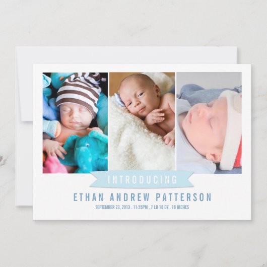 Moderne Banner Baby Boy Foto Aankondiging Geboorte (Voorkant)