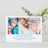 Moderne Banner Baby Boy Foto Aankondiging Geboorte (Staand voorkant)