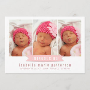 Moderne banner Baby Girl Foto geboorteaankondiging Aankondiging