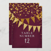 Moderne Banner Goud Glitters Bordeaux Tafelnummer (Voorkant / Achterkant)