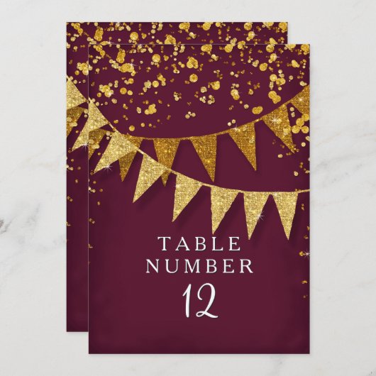 Moderne Banner Goud Glitters Bordeaux Tafelnummer (Voorkant / Achterkant)