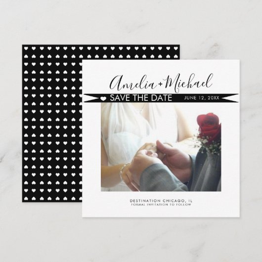 Moderne Banner Hart Save the Date Foto Kaart (Voorkant / Achterkant)