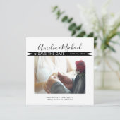 Moderne Banner Hart Save the Date Foto Kaart (Staand voorkant)