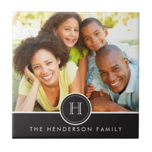 Moderne banner met monogram familiefoto-tegel tegeltje