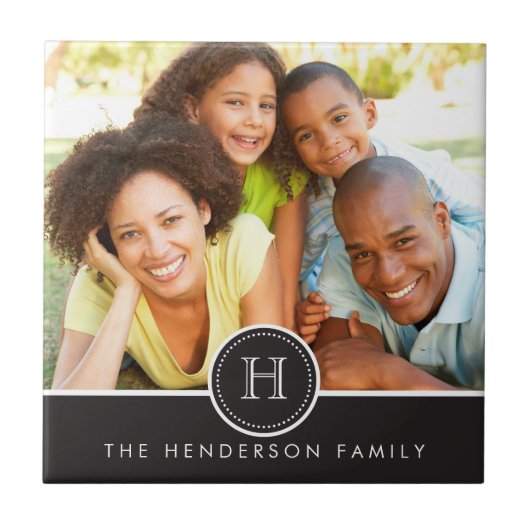 Moderne banner met monogram familiefoto-tegel tegeltje (Voorkant)