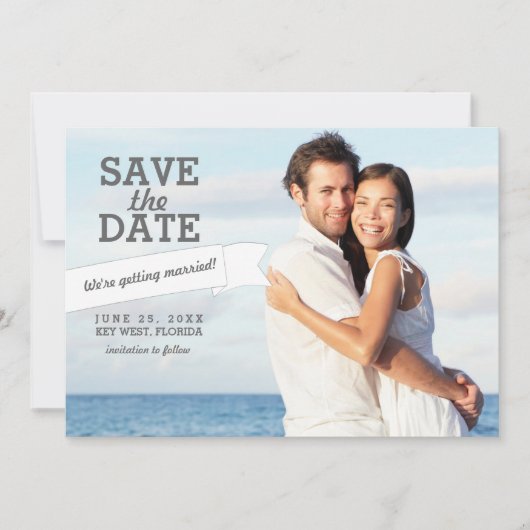 Moderne Banner Save the Date Huwelijksfotokaart (Voorkant)
