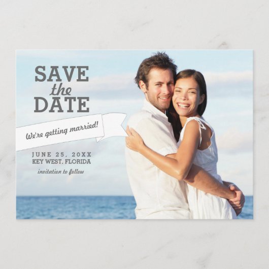 Moderne Banner Save the Date Huwelijksfotokaart (Voorkant)