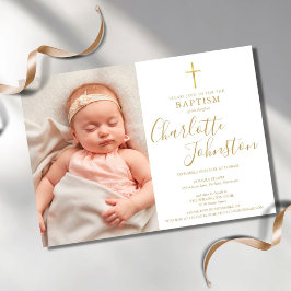 Moderne Baptism Christening Golden Script Foto Kaart