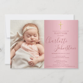 Moderne Baptism Christening Roos Gold Script Foto Kaart