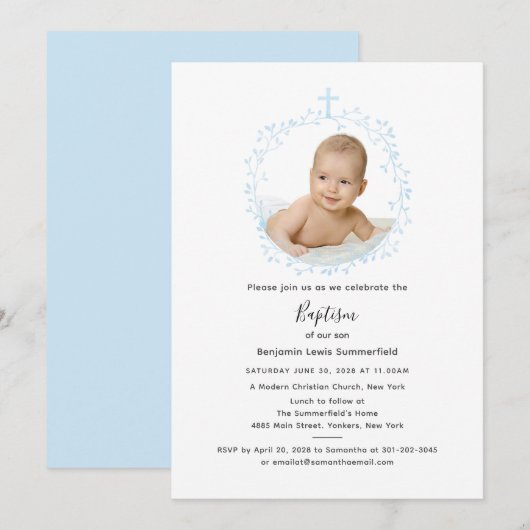 Moderne Baptisme Baby foto van script Kaart (Voorkant / Achterkant)