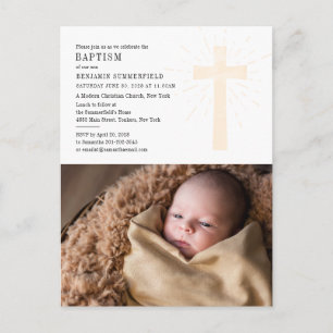 Moderne baptisme Church event met Baby foto Uitnodiging Briefkaart