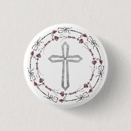 Moderne Baptisme grijs wit Christelijk kruis Ronde Button 3,2 Cm