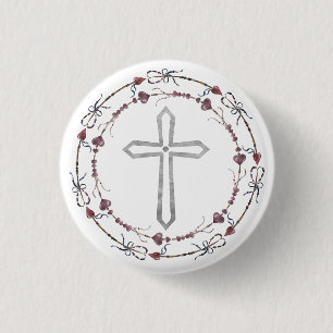 Moderne Baptisme grijs wit Christelijk kruis Ronde Button 3,2 Cm