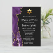 Moderne Bar Mitswa in zwart paars en goud Kaart (Staand voorkant)