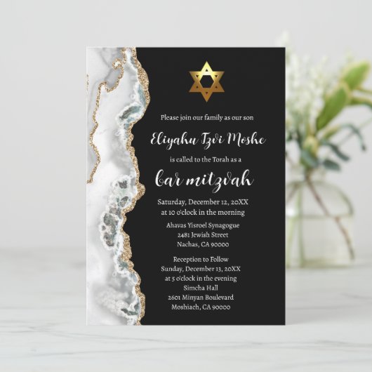 Moderne Bar Mitswa in Zwart Wit en Goud Kaart (Staand voorkant)