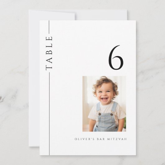 Moderne Bar Mitswa Tafelnummer met Foto (Achterkant)