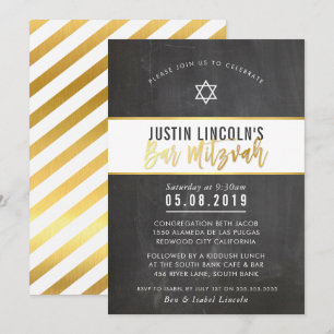 MODERNE BAR MITZVAH cool krijtbord goud schrijven Kaart