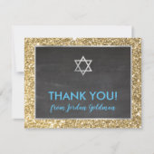 MODERNE BAR MITZVAH dank u gouden glitter grijs Bedankkaart (Voorkant)