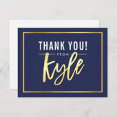 MODERNE BAR MITZVAH dank u gouden naam KYLE navy Bedankkaart (Voorkant / Achterkant)