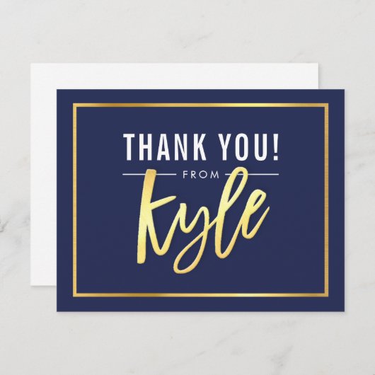 MODERNE BAR MITZVAH dank u gouden naam KYLE navy Bedankkaart (Voorkant / Achterkant)