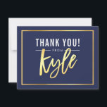 MODERNE BAR MITZVAH dank u gouden naam KYLE navy Bedankkaart<br><div class="desc">door kat massard >>> kat@simplysweetPAPERIE.com <<< Een eenvoudige, stijlvolle manier om te zeggen dank u aan uw gasten voor het bijwonen van uw kind BAR / BAT MITZVAH Setup als een sjabloon het is eenvoudig voor u om uw eigen gegevens toe te voegen, of druk op de knop aanpassen en...</div>