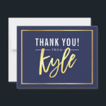 MODERNE BAR MITZVAH dank u gouden naam KYLE navy Bedankkaart<br><div class="desc">door kat massard >>> kat@simplysweetPAPERIE.com <<< Een eenvoudige, stijlvolle manier om te zeggen dank u aan uw gasten voor het bijwonen van uw kind BAR / BAT MITZVAH Setup als een sjabloon het is eenvoudig voor u om uw eigen gegevens toe te voegen, of druk op de knop aanpassen en...</div>