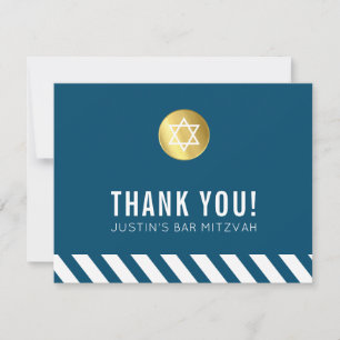 MODERNE BAR MITZVAH dank u gouden vlek donkerblauw Bedankkaart