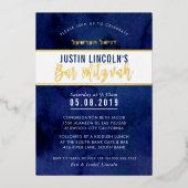 MODERNE BAR MITZVAH donkerblauw faux goud Hebreeuw Folie Uitnodiging (Voorkant)