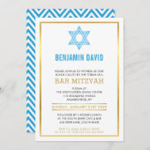 MODERNE BAR MITZVAH INVITE goudblauwe joodse ster Kaart (Voorkant / Achterkant)