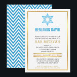 MODERNE BAR MITZVAH INVITE goudblauwe joodse ster Kaart<br><div class="desc">door kat massard >> www.simplysweetPAPERIE.com <<< Een eenvoudig, maar stijlvol ontwerp voor de BAT MITZVAH-viering van uw zoon. Wow je vrienden en familie met dit kleine nummer; D Setup als een sjabloon is het eenvoudig voor u om uw eigen gegevens toe te voegen, uw foto toe te voegen of op...</div>