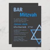 Moderne Bar Mitzvah Invitiation met Hebreeuwse naa Kaart (Voorkant / Achterkant)
