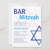 Moderne Bar Mitzvah Invitio - Blauw & wit Kaart (Voorkant)