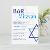 Moderne Bar Mitzvah Invitio - Blauw & wit Kaart (Staand voorkant)