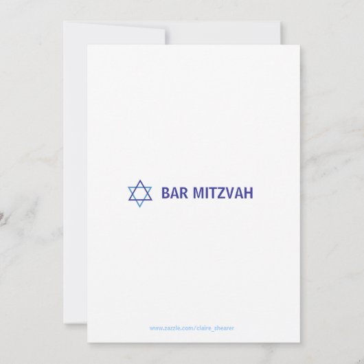 Moderne Bar Mitzvah Invitio - Blauw & wit Kaart (Achterkant)