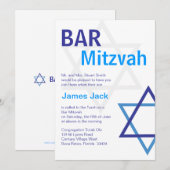 Moderne Bar Mitzvah Invitio - Blauw & wit Kaart (Voorkant / Achterkant)