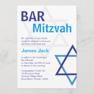 Moderne Bar Mitzvah Invitio - Blauw & wit Kaart