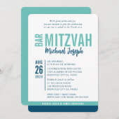 MODERNE BAR MITZVAH trendy date blauw mint groen Kaart (Voorkant / Achterkant)