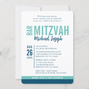MODERNE BAR MITZVAH trendy date blauw mint groen Kaart
