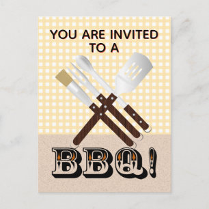 Moderne Barbecue Gereedschap op Gingham Uitnodiging Briefkaart