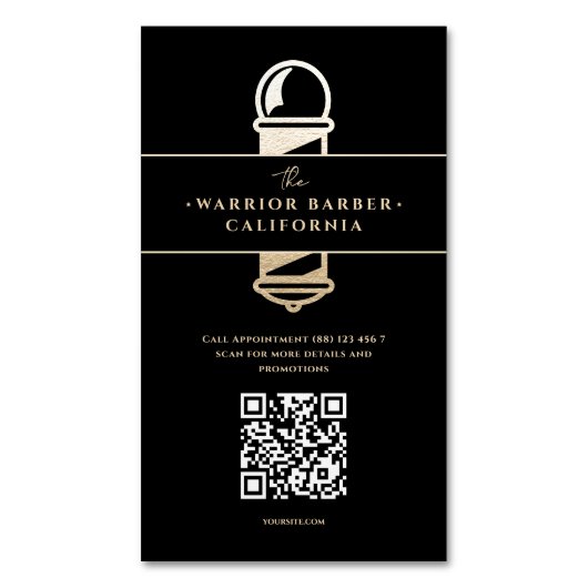 Moderne Barber Barbershop Barber's Pole QR Magnetisch Visitekaartje (Voorkant Verticaal)