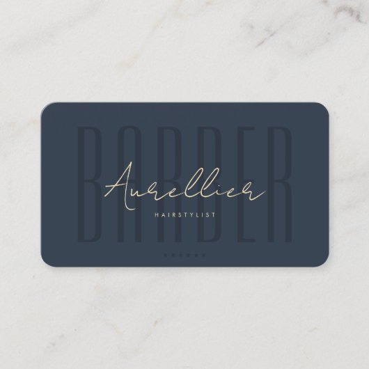 Moderne Barber Barbershop Professioneel Donkerblau Visitekaartje (Voorkant)