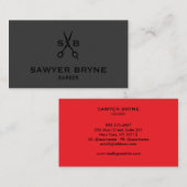 Moderne Barber Hair Stylist Schaar Zwart Rood Visitekaartje (Voorkant / Achterkant)