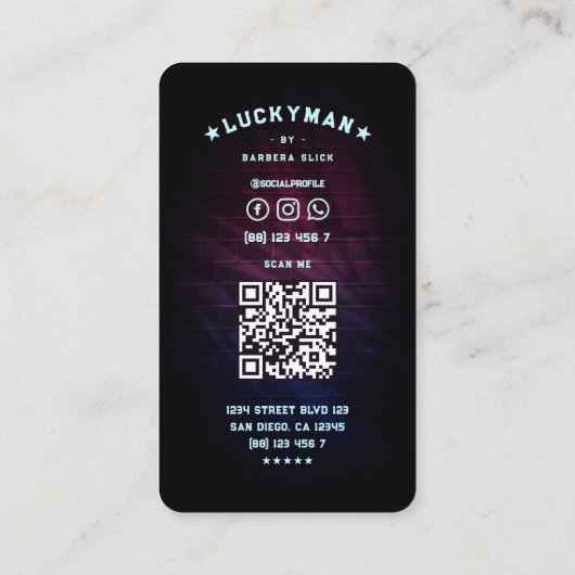 Moderne Barber Neon Barber's Pool Rood Wit Blauw Visitekaartje (Achterkant)