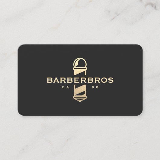 Moderne Barber Zwart Goud Barber's Pole Barbershop Visitekaartje (Voorkant)
